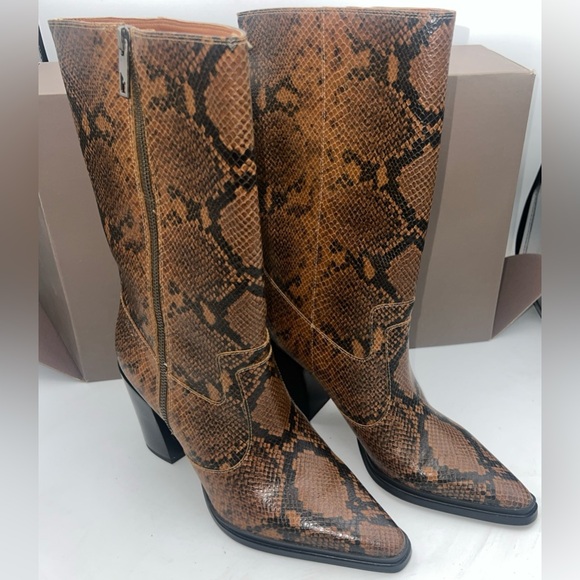 Franco Sarto Womens Jaxon Mid Calf Heeled Boot Snakeskin Embossed Size 8.5M NWB - Picture 1 of 14